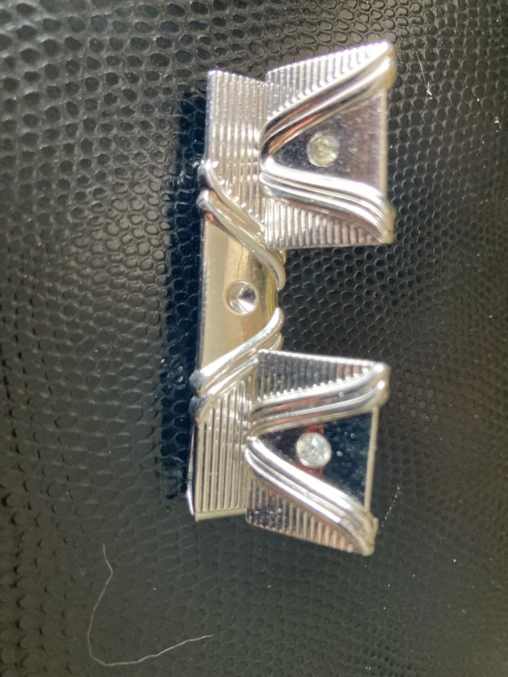 Vintage Anson Silver Tone Tie Bar & Cufflinks Set Rhinestone Formal Menswear
